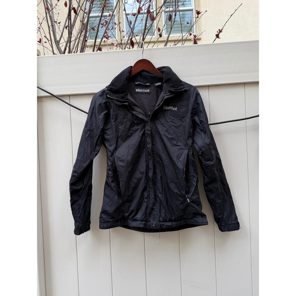 Marmot PreCip Rain Jacket Womens Small Black Waterproof Hooded Windbreaker Coat